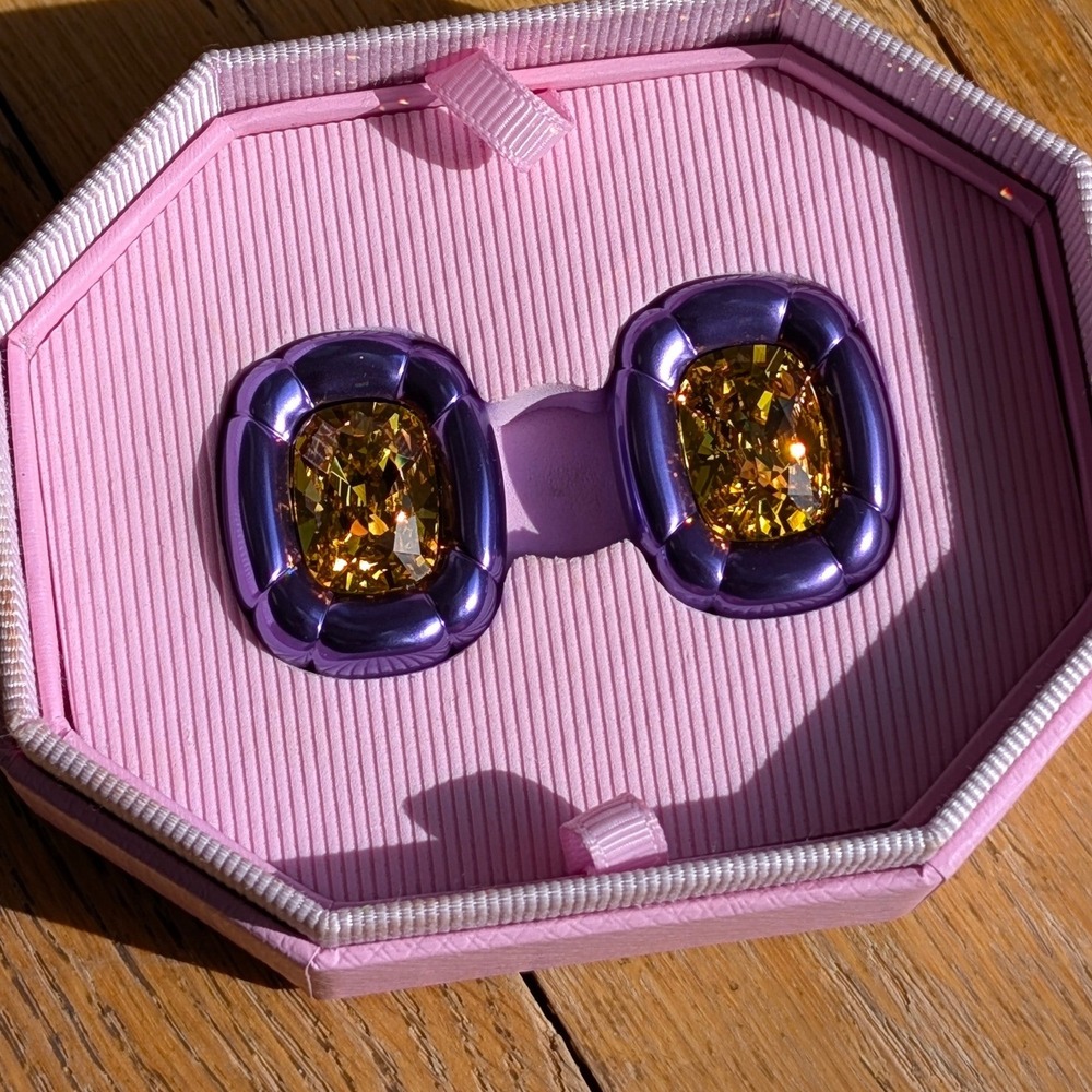 Swarovski Dulcis Purple and Yellow Crystal Clip On Earrings - Picture 2 of 7
